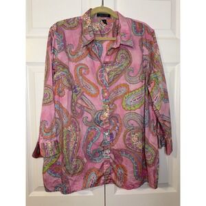 Lauren Ralph Lauren Paisley Button Up Long Sleeve Shirt Lightweight Women's 2X